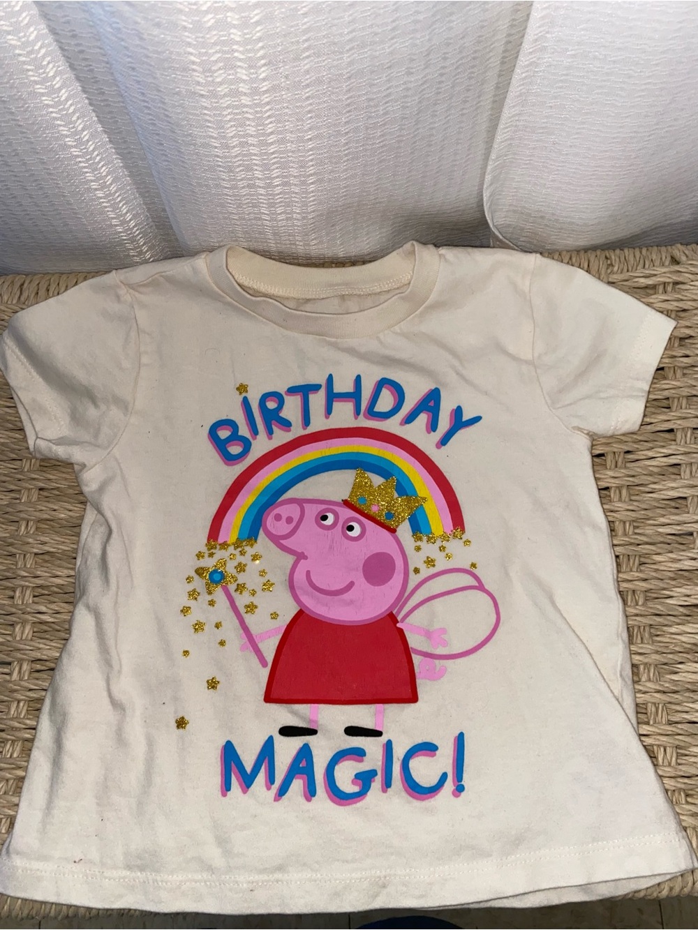 Peppa Pig Cream Birthday Magic Tee with Rainbow and Pink Graphic 3t